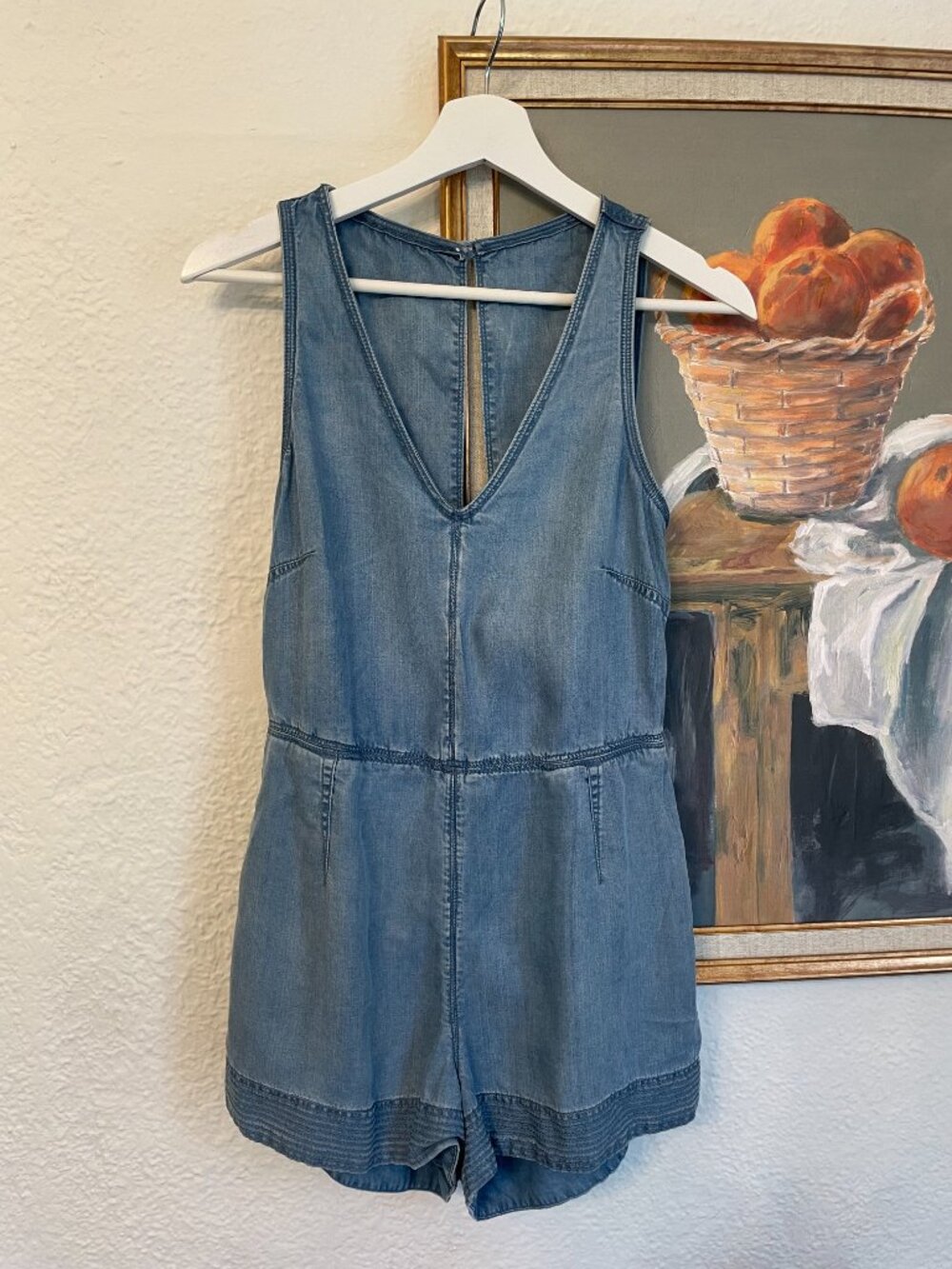 Rag & Bone Mojave Denim Short Romper, XS, Tie Back, Boho Chic, Soft Life